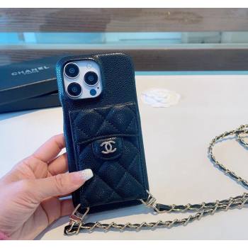 Chanel Grained Leather iPhone Case Black 2024 0617 (A-240617163)