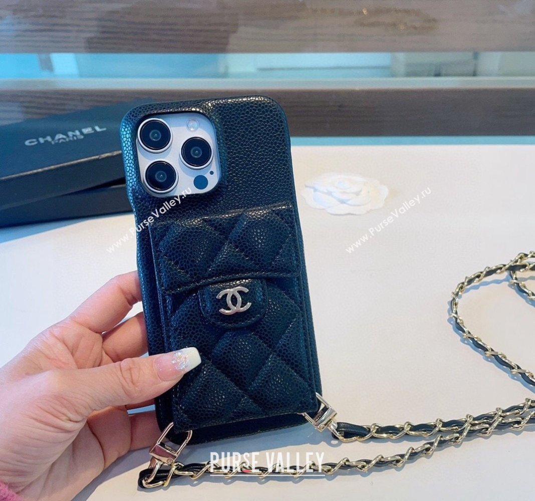 Chanel Grained Leather iPhone Case Black 2024 0617 (A-240617163)