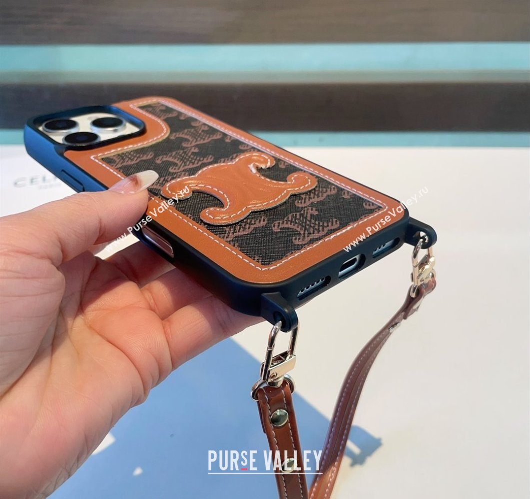 Celine Triomphe iPhone Case with Strap Brown 2025 0311 (A-250311002)