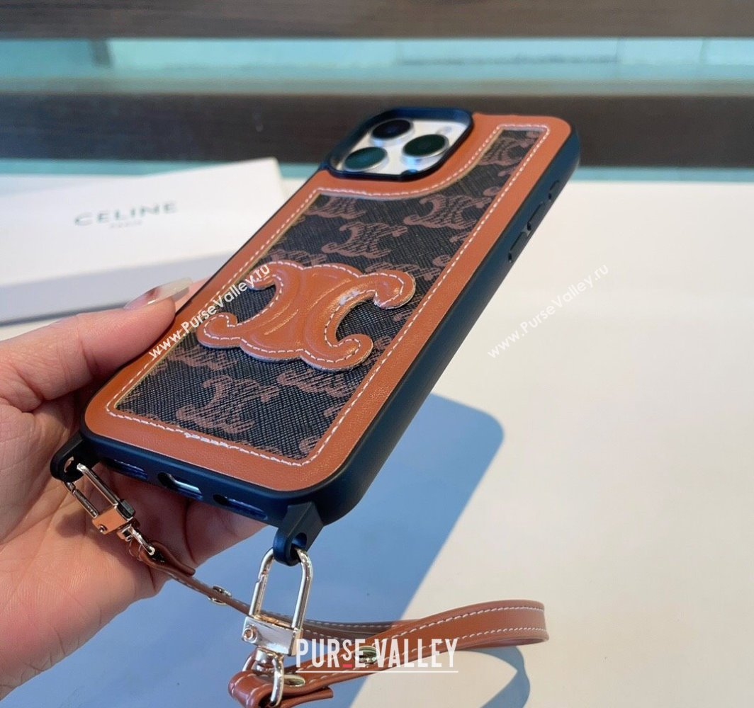 Celine Triomphe iPhone Case with Strap Brown 2025 0311 (A-250311002)