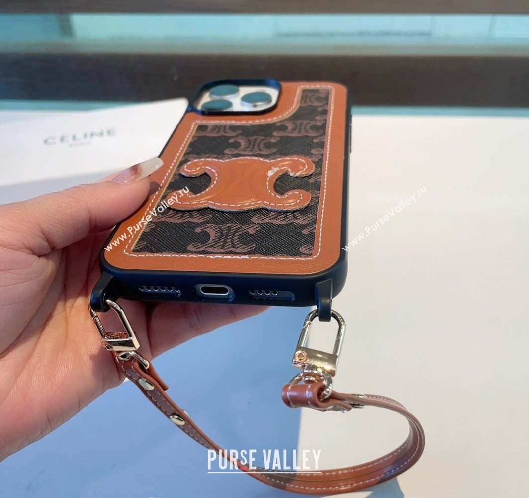 Celine Triomphe iPhone Case with Strap Brown 2025 0311 (A-250311002)
