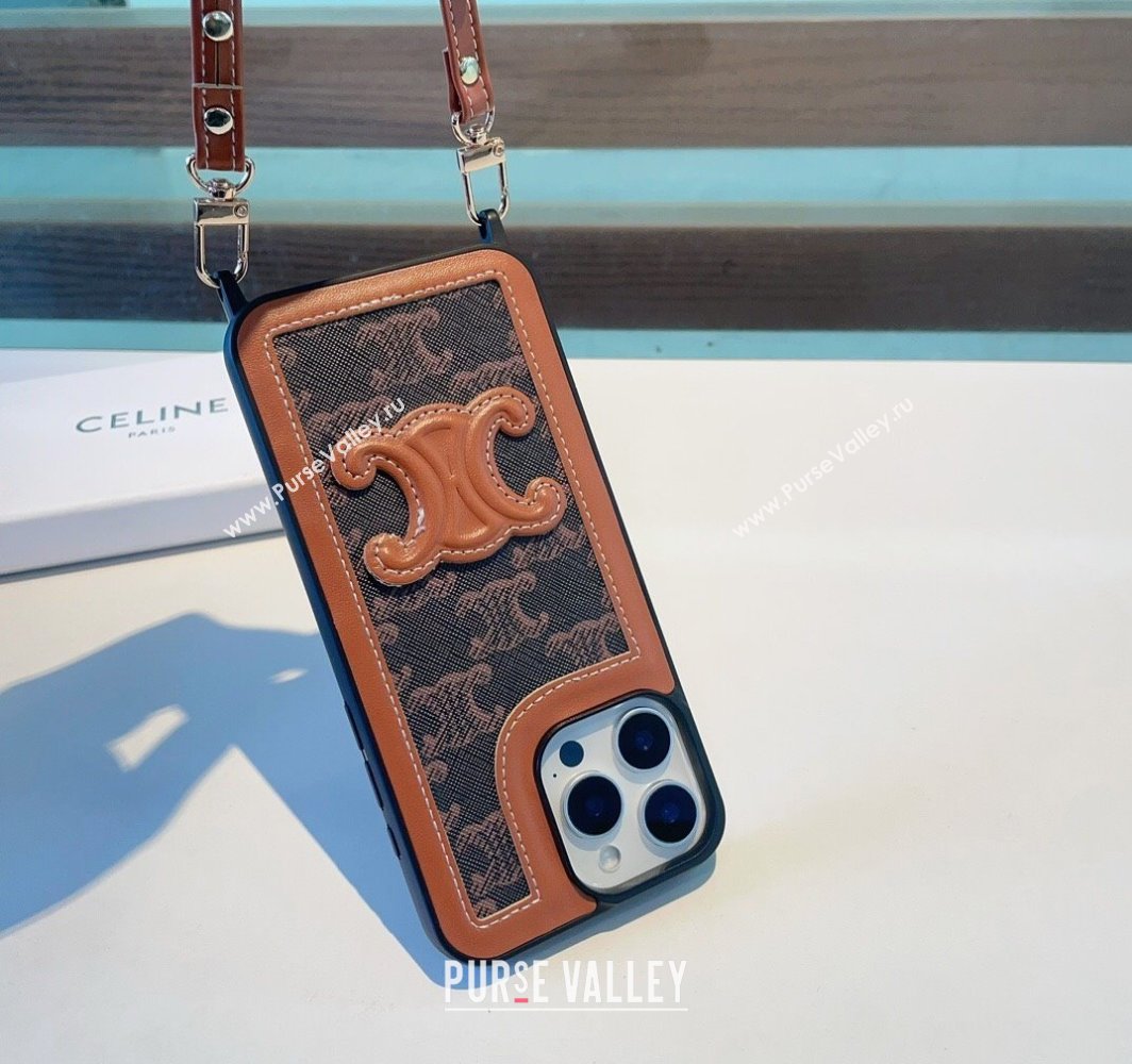 Celine Triomphe iPhone Case with Strap Brown 2025 0311 (A-250311002)