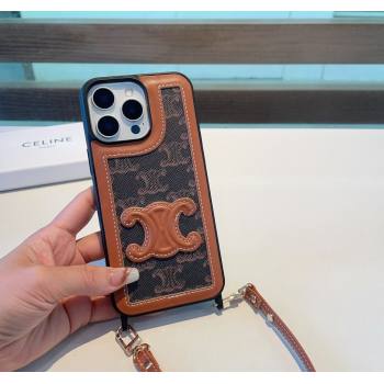 Celine Triomphe iPhone Case with Strap Brown 2025 0311 (A-250311002)