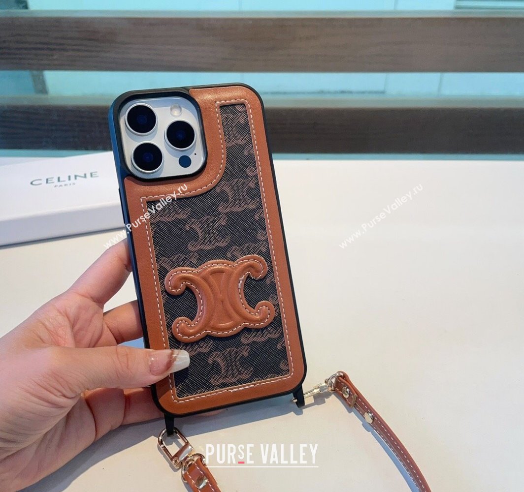 Celine Triomphe iPhone Case with Strap Brown 2025 0311 (A-250311002)