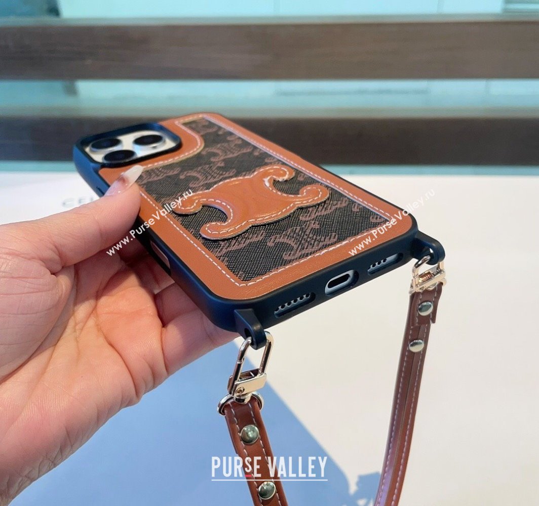 Celine Triomphe iPhone Case with Strap Brown 2025 0311 (A-250311002)