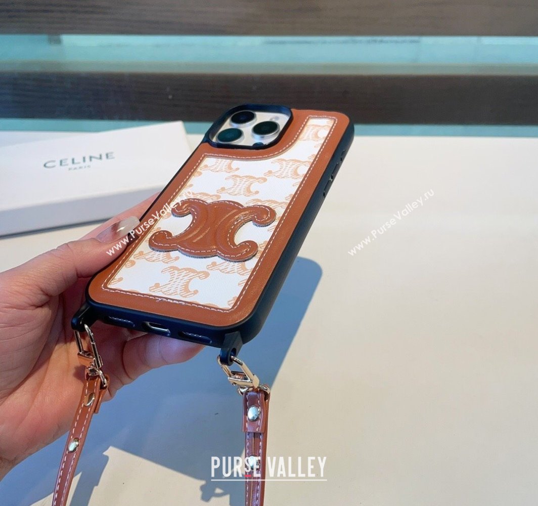 Celine Triomphe iPhone Case with Strap White 2025 0311 (A-250311001)