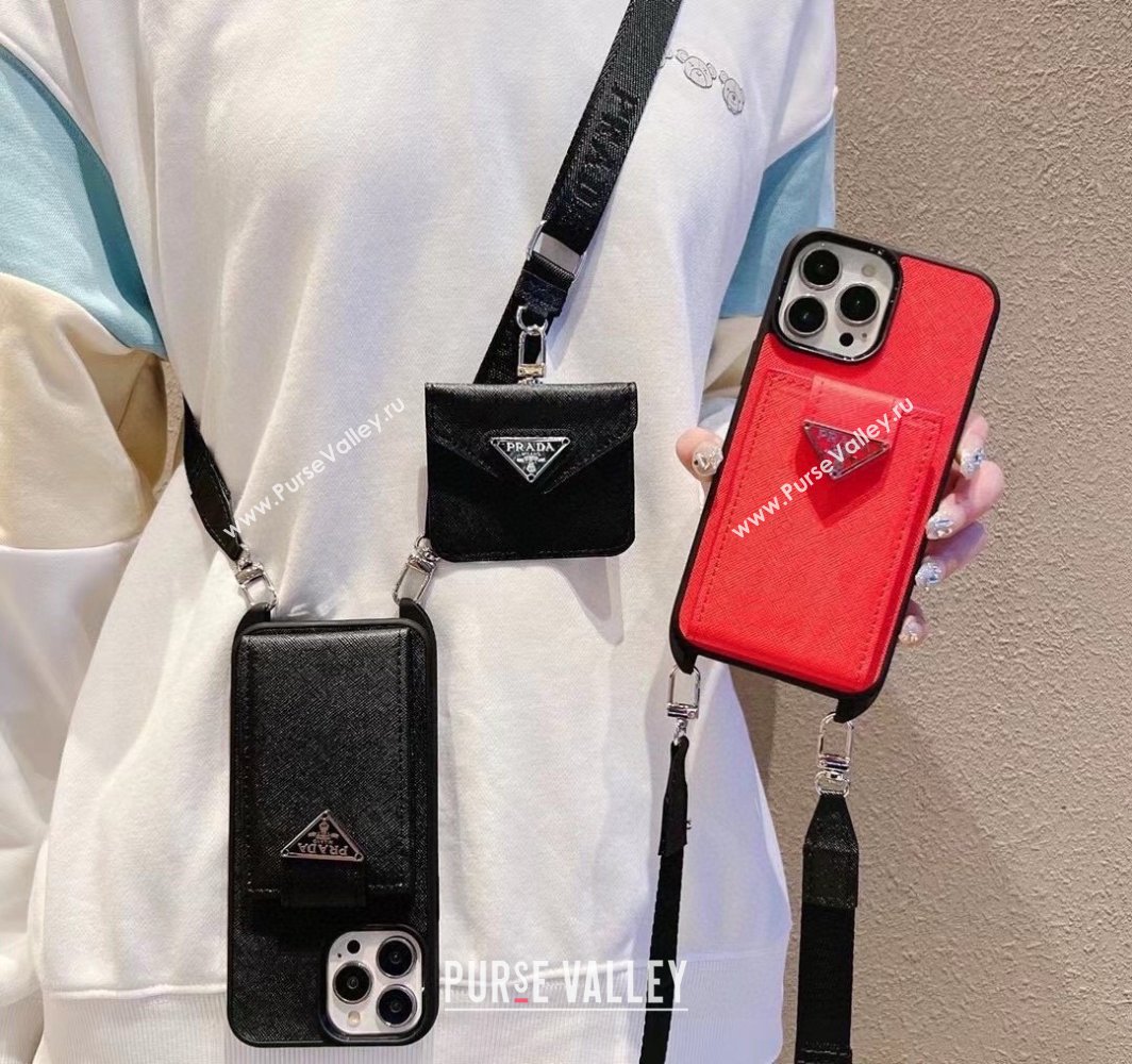 Prada Saffiano iPhone Case with Card Pouch Black 2025 0311 (A-250311022)