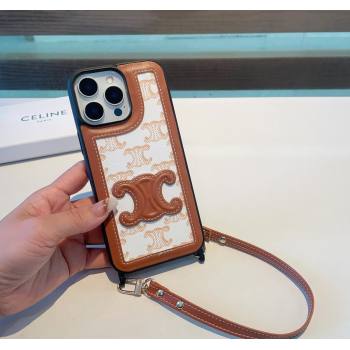 Celine Triomphe iPhone Case with Strap White 2025 0311 (A-250311001)