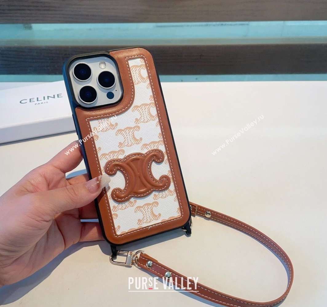 Celine Triomphe iPhone Case with Strap White 2025 0311 (A-250311001)