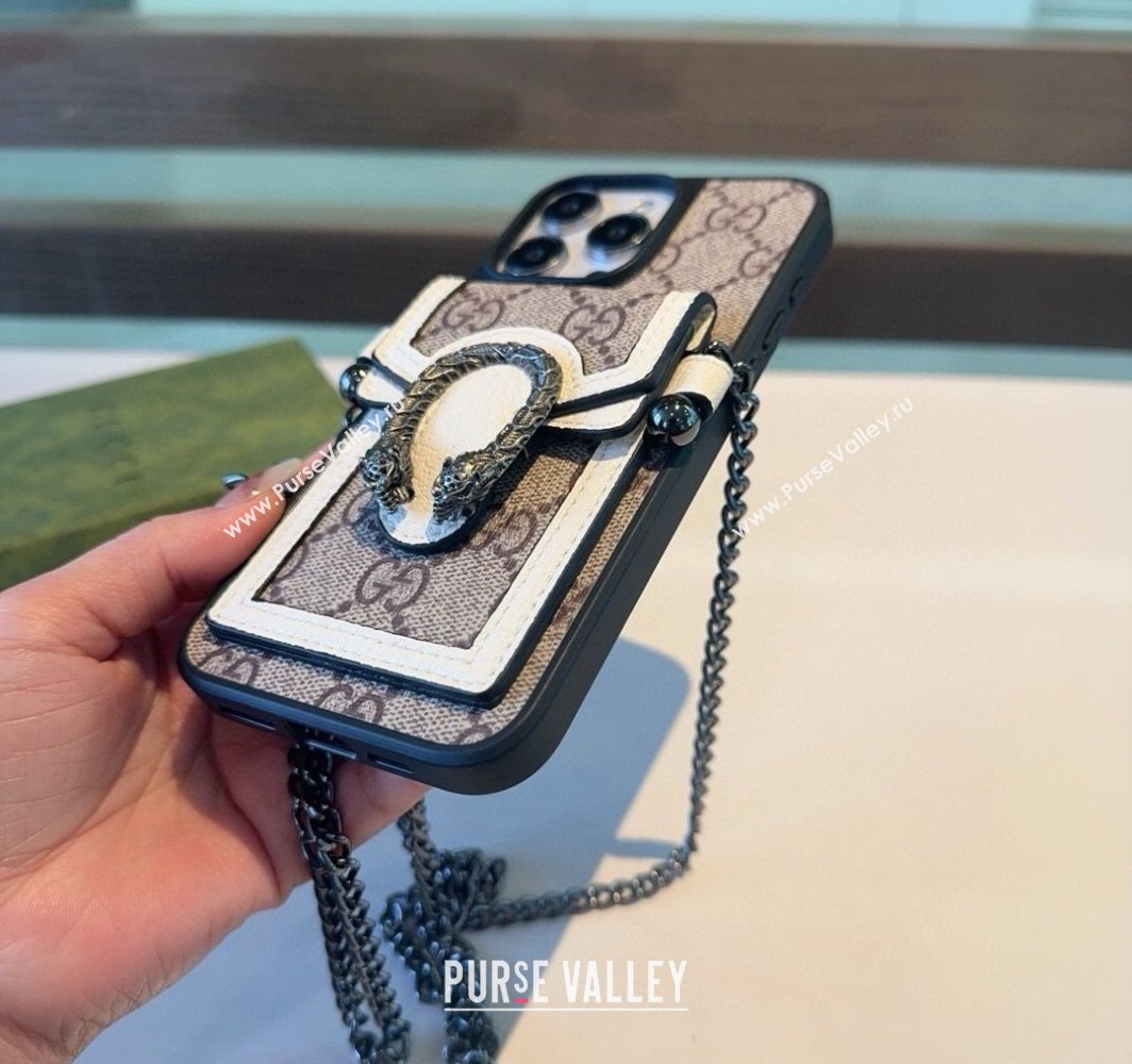 Gucci Dionysus iPhone Holder with Chain and Card Pouch White/Beige 2025 (A-250311039)