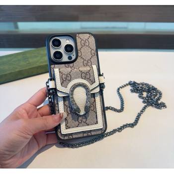 Gucci Dionysus iPhone Holder with Chain and Card Pouch White/Beige 2025 (A-250311039)