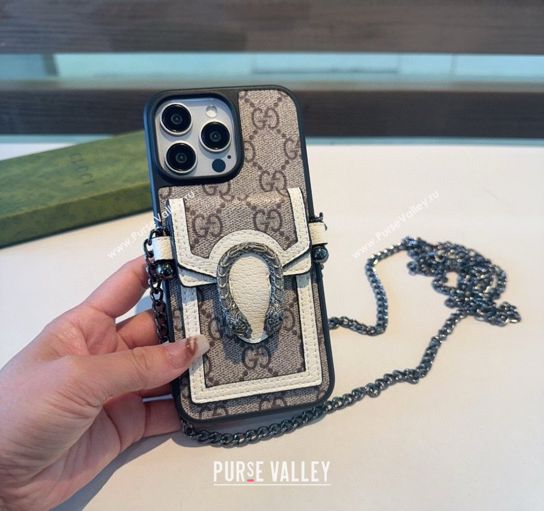 Gucci Dionysus iPhone Holder with Chain and Card Pouch White/Beige 2025 (A-250311039)