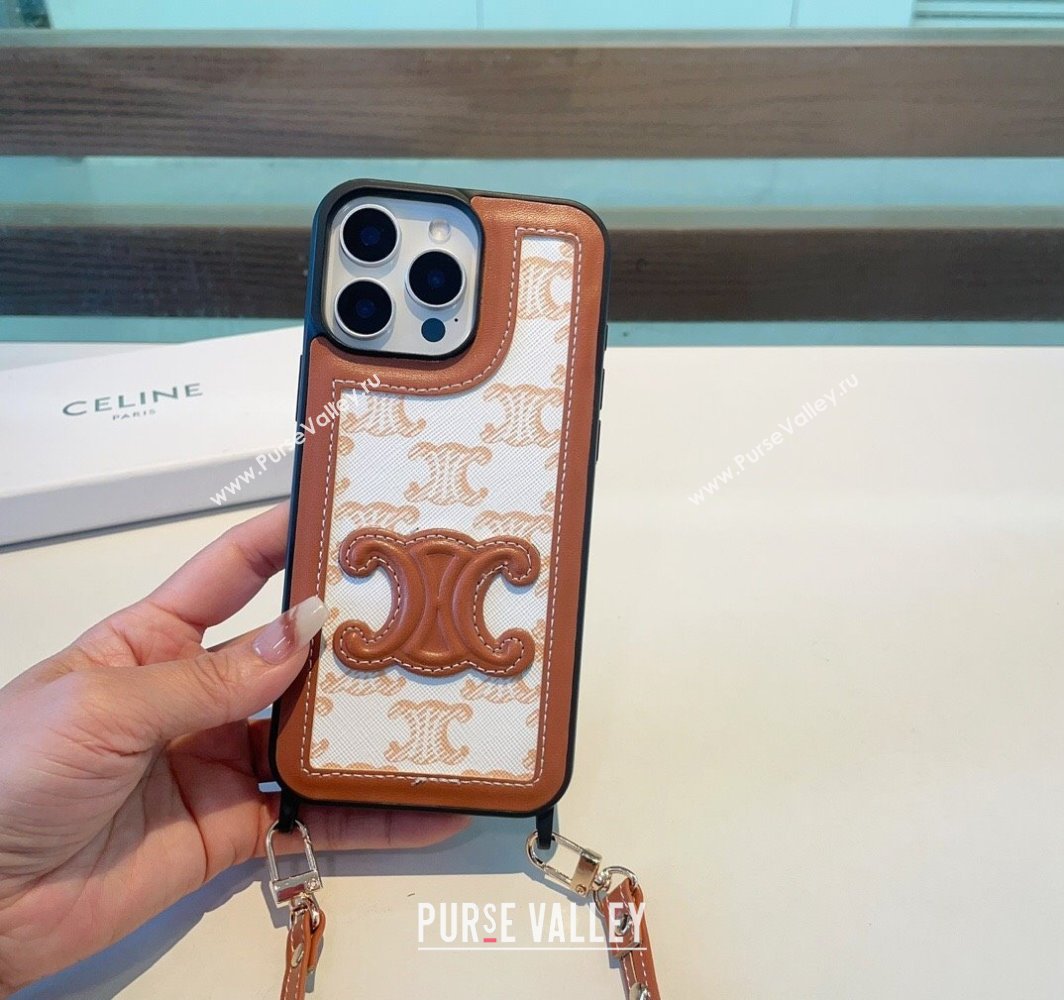 Celine Triomphe iPhone Case with Strap White 2025 0311 (A-250311001)
