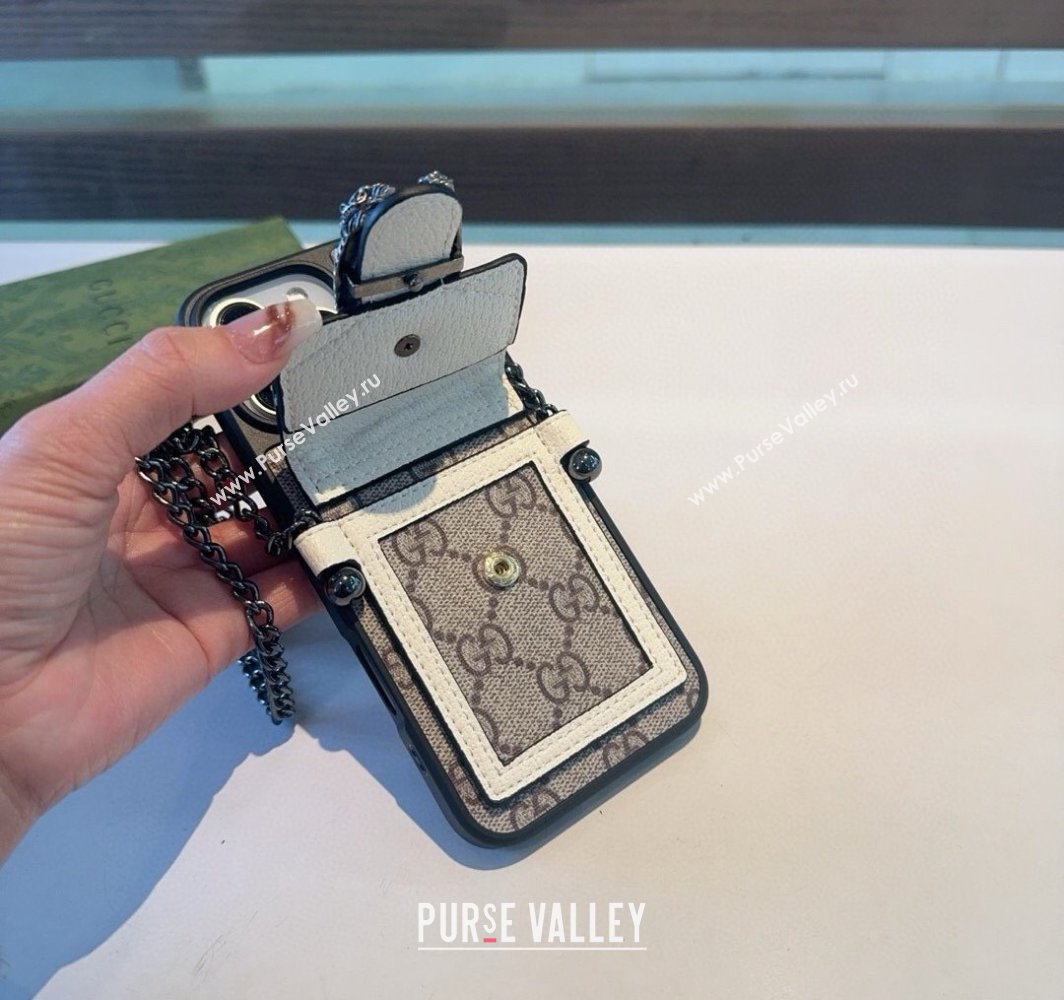 Gucci Dionysus iPhone Holder with Chain and Card Pouch White/Beige 2025 (A-250311039)