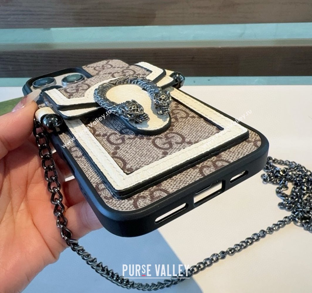 Gucci Dionysus iPhone Holder with Chain and Card Pouch White/Beige 2025 (A-250311039)
