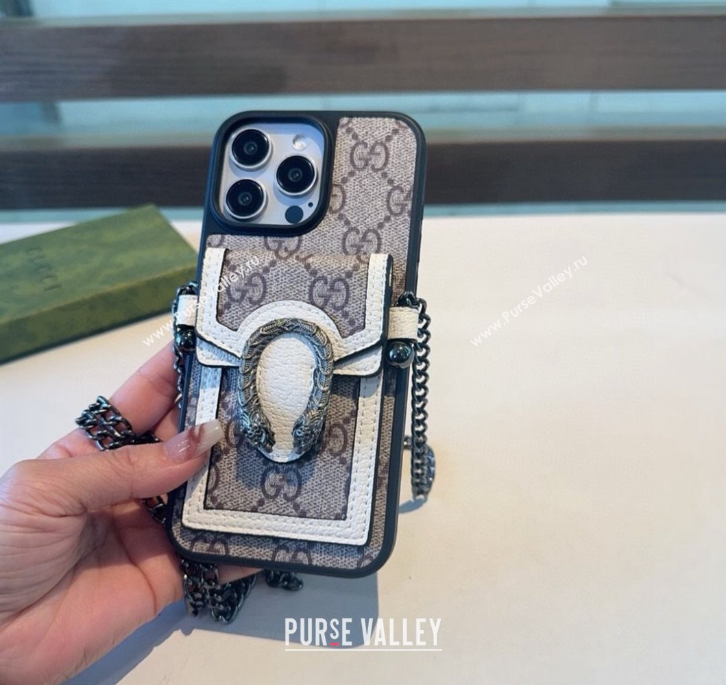 Gucci Dionysus iPhone Holder with Chain and Card Pouch White/Beige 2025 (A-250311039)