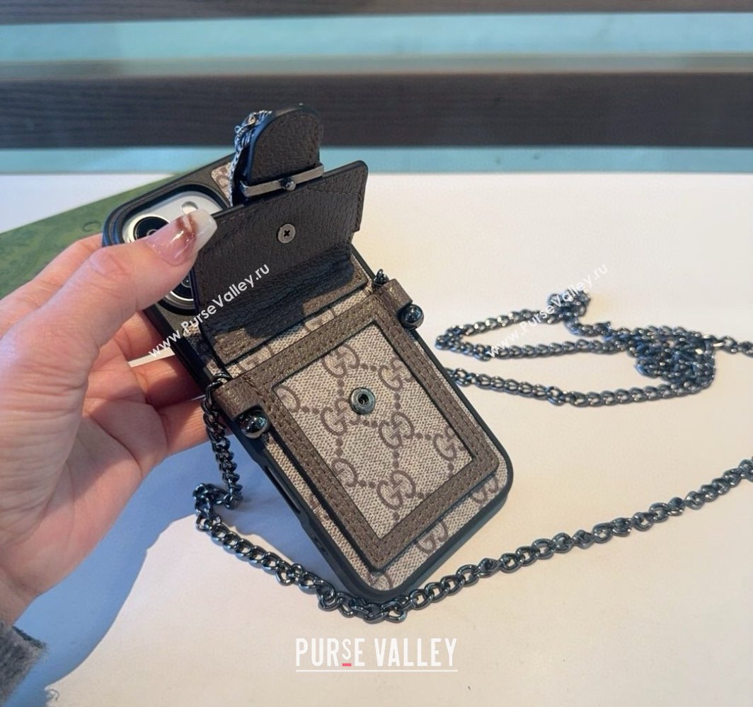 Gucci Dionysus iPhone Holder with Chain and Card Pouch Brown/Beige 2025 (A-250311040)