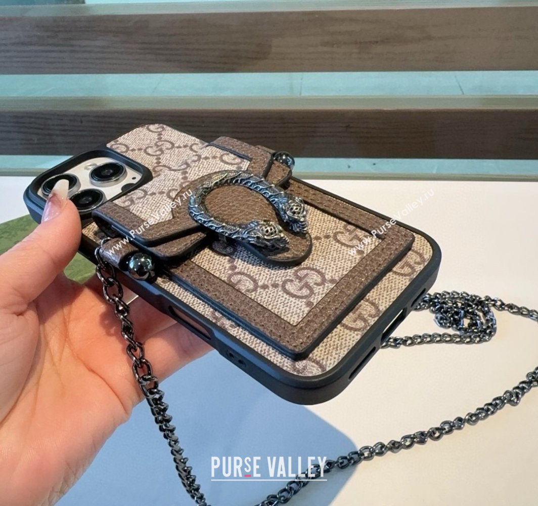 Gucci Dionysus iPhone Holder with Chain and Card Pouch Brown/Beige 2025 (A-250311040)