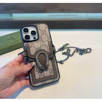 Gucci Dionysus iPhone Holder with Chain and Card Pouch Brown/Beige 2025 (A-250311040)