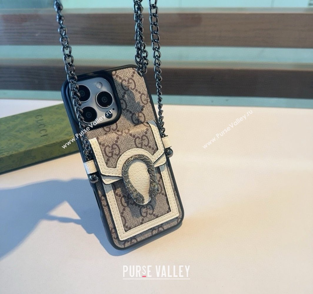 Gucci Dionysus iPhone Holder with Chain and Card Pouch White/Beige 2025 (A-250311039)