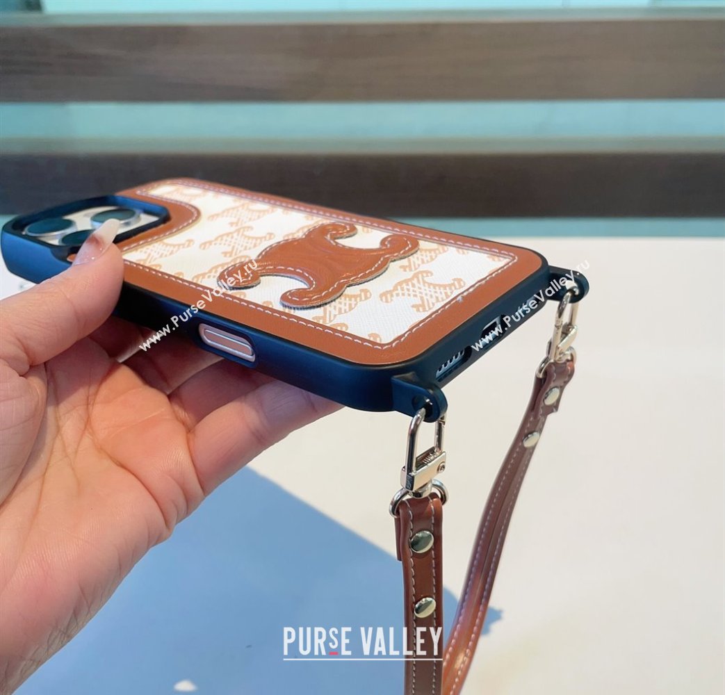 Celine Triomphe iPhone Case with Strap White 2025 0311 (A-250311001)