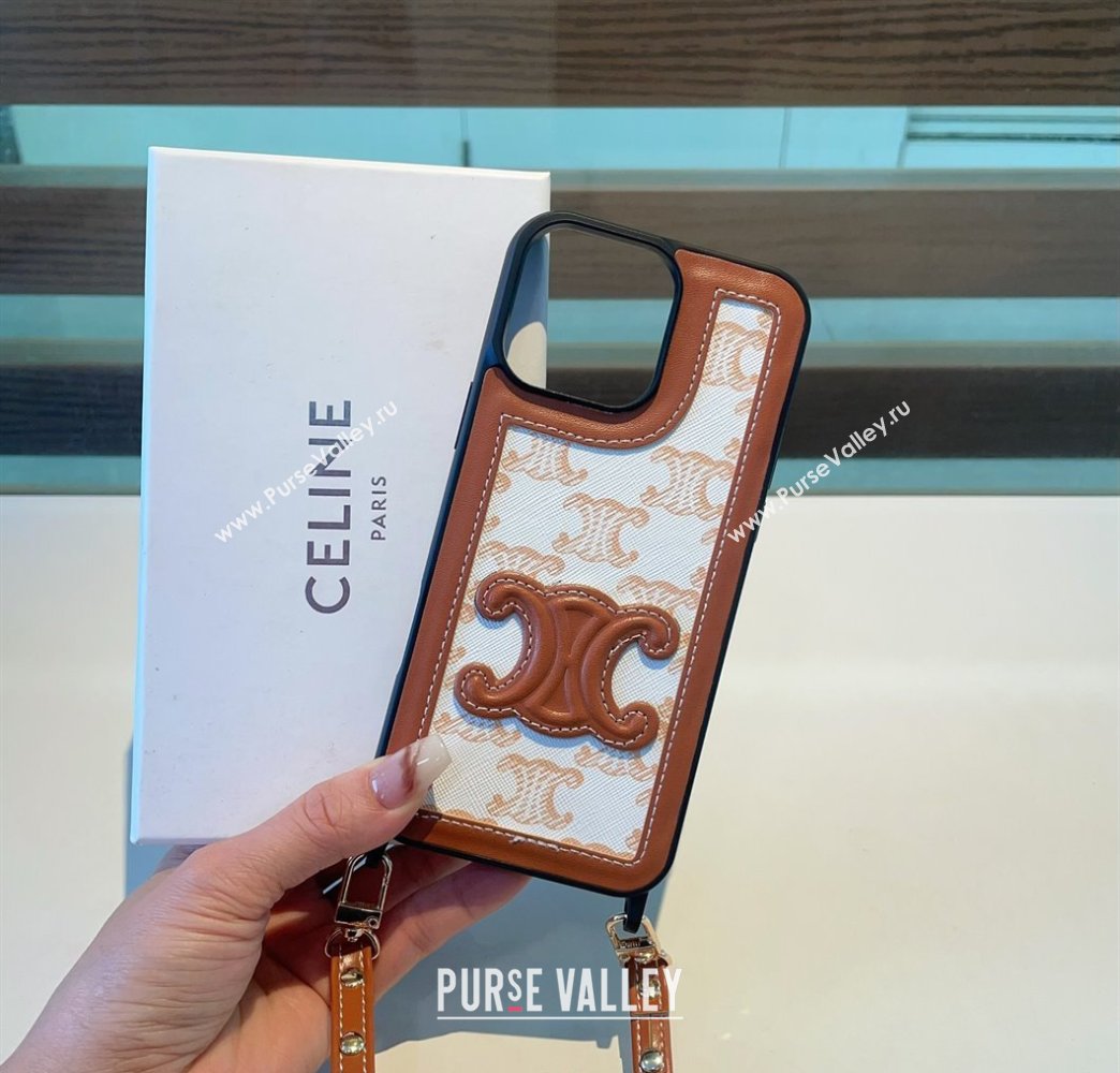 Celine Triomphe iPhone Case with Strap White 2025 0311 (A-250311001)