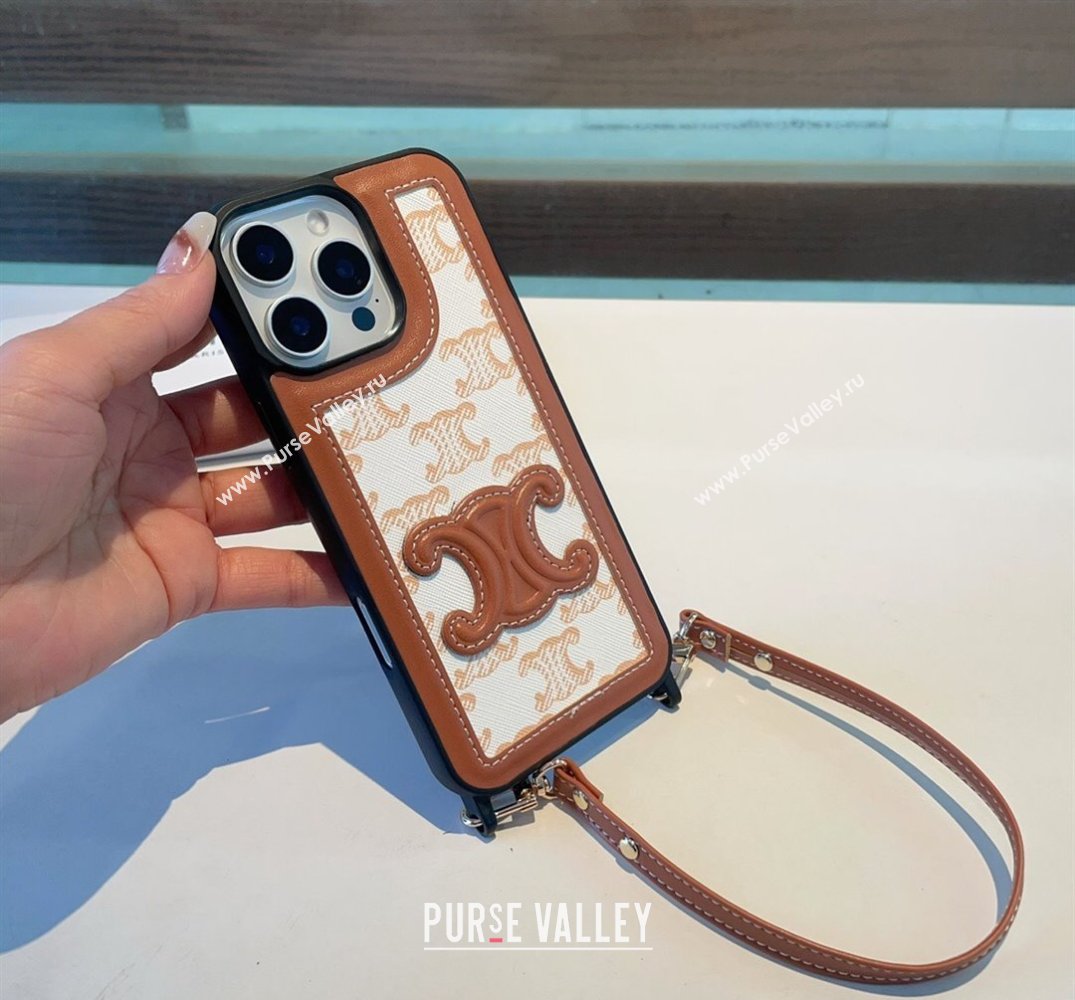 Celine Triomphe iPhone Case with Strap White 2025 0311 (A-250311001)