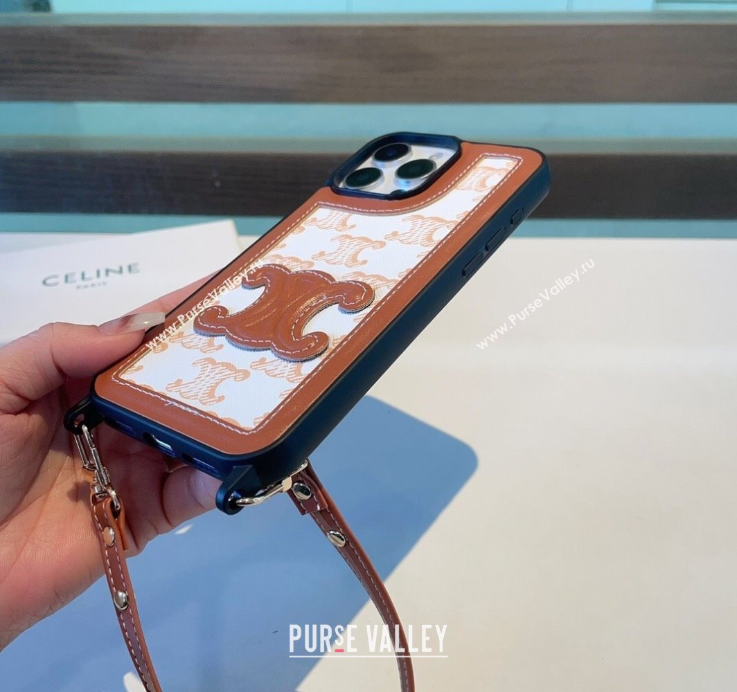 Celine Triomphe iPhone Case with Strap White 2025 0311 (A-250311001)