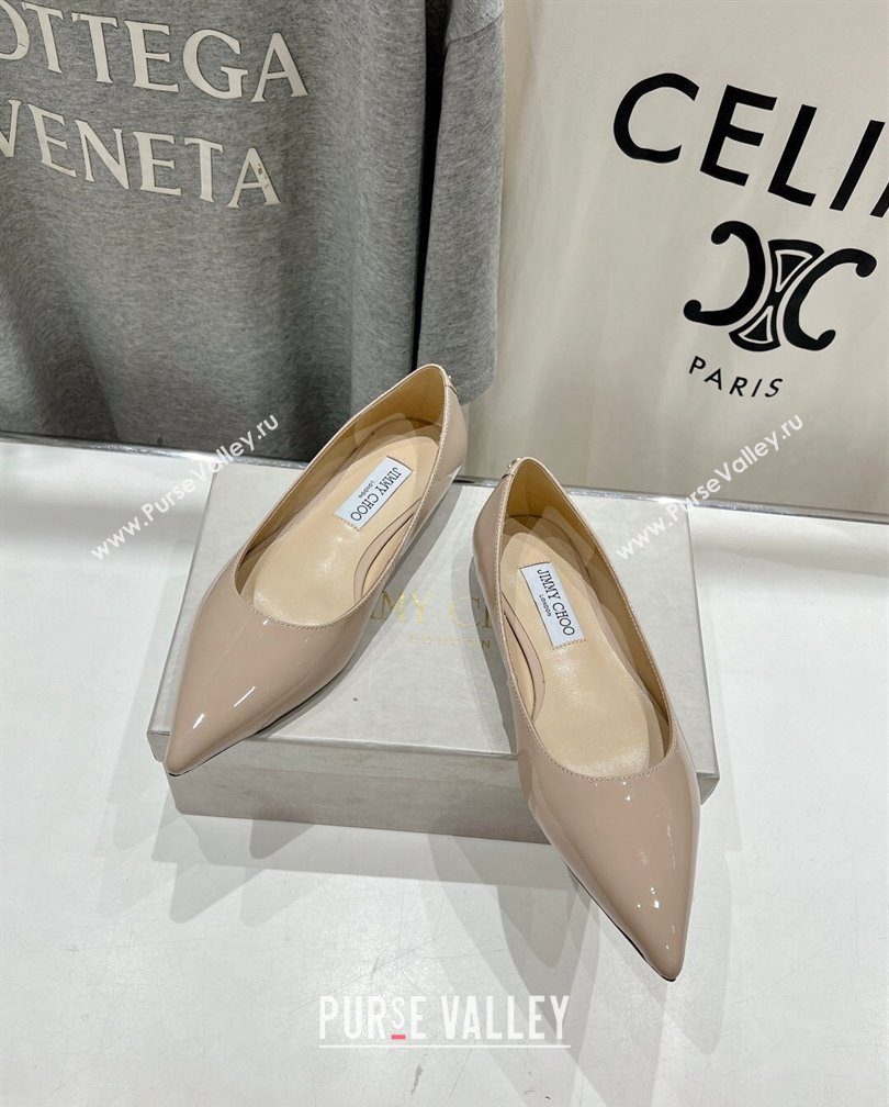 Jimmy Choo Love Pointed Ballet Flat in Patent Leather Nude 2024 (KL-241113053)