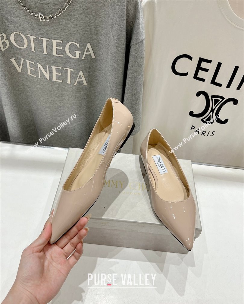 Jimmy Choo Love Pointed Ballet Flat in Patent Leather Nude 2024 (KL-241113053)