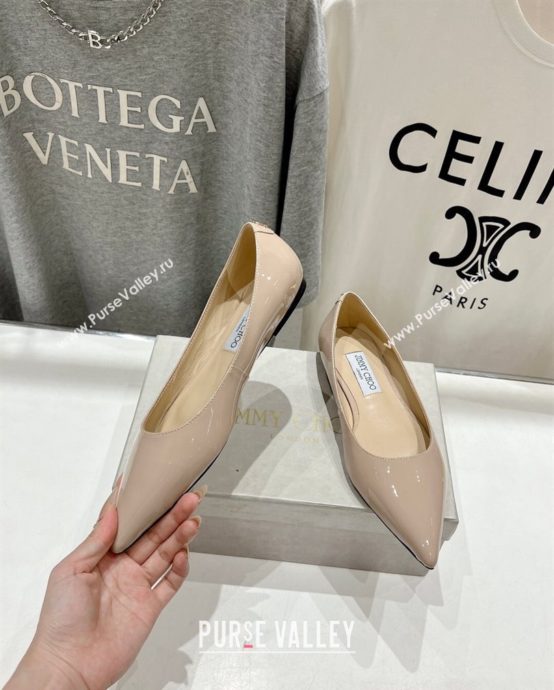 Jimmy Choo Love Pointed Ballet Flat in Patent Leather Nude 2024 (KL-241113053)