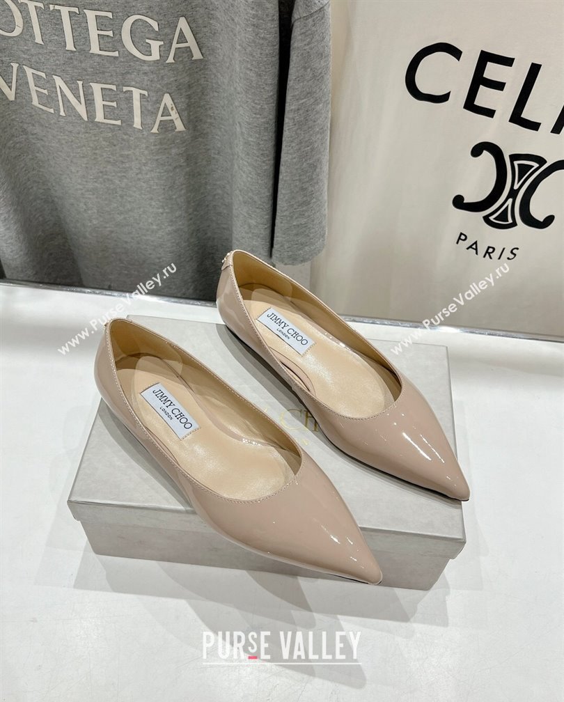 Jimmy Choo Love Pointed Ballet Flat in Patent Leather Nude 2024 (KL-241113053)