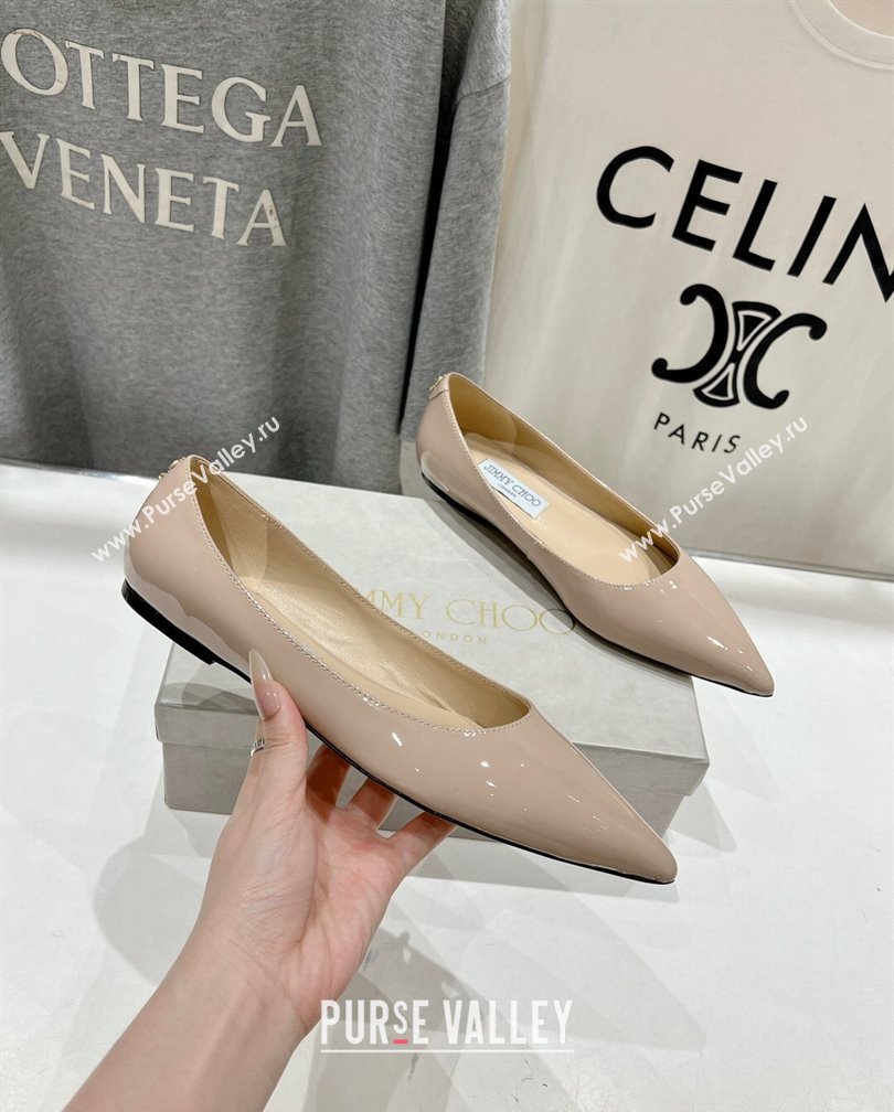 Jimmy Choo Love Pointed Ballet Flat in Patent Leather Nude 2024 (KL-241113053)