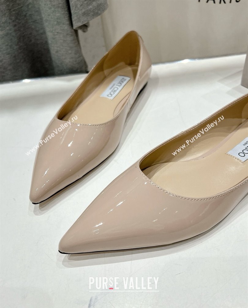 Jimmy Choo Love Pointed Ballet Flat in Patent Leather Nude 2024 (KL-241113053)