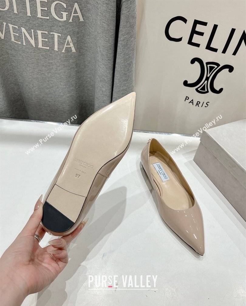 Jimmy Choo Love Pointed Ballet Flat in Patent Leather Nude 2024 (KL-241113053)