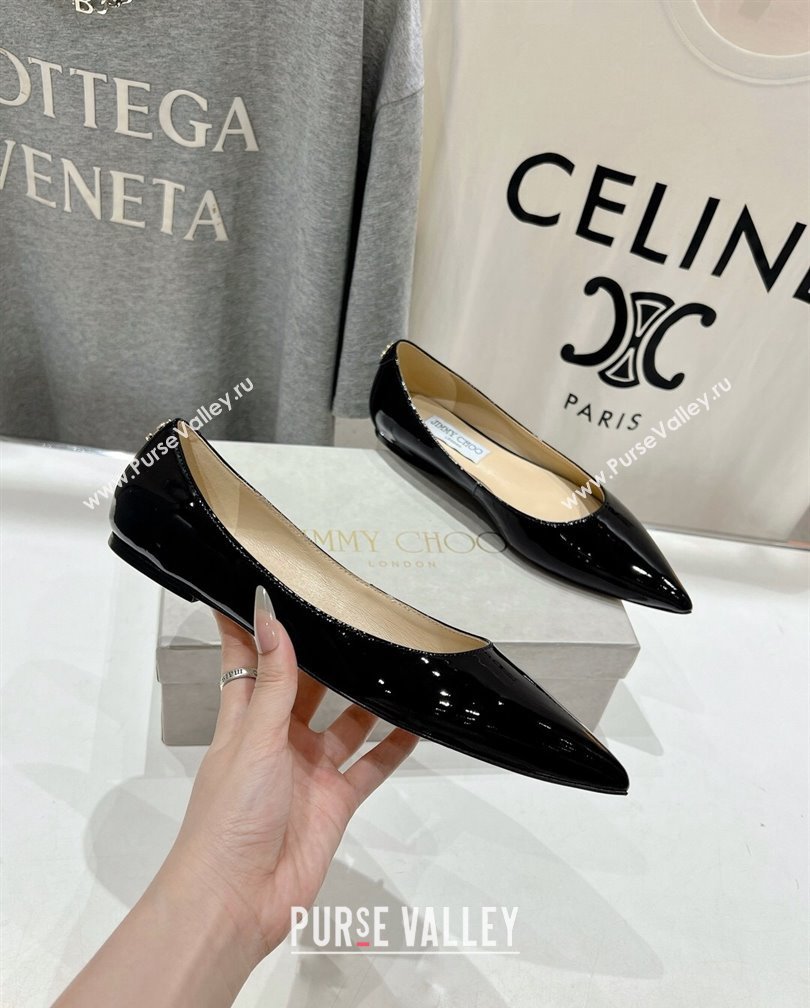 Jimmy Choo Love Pointed Ballet Flat in Patent Leather Black 2024 (KL-241113054)