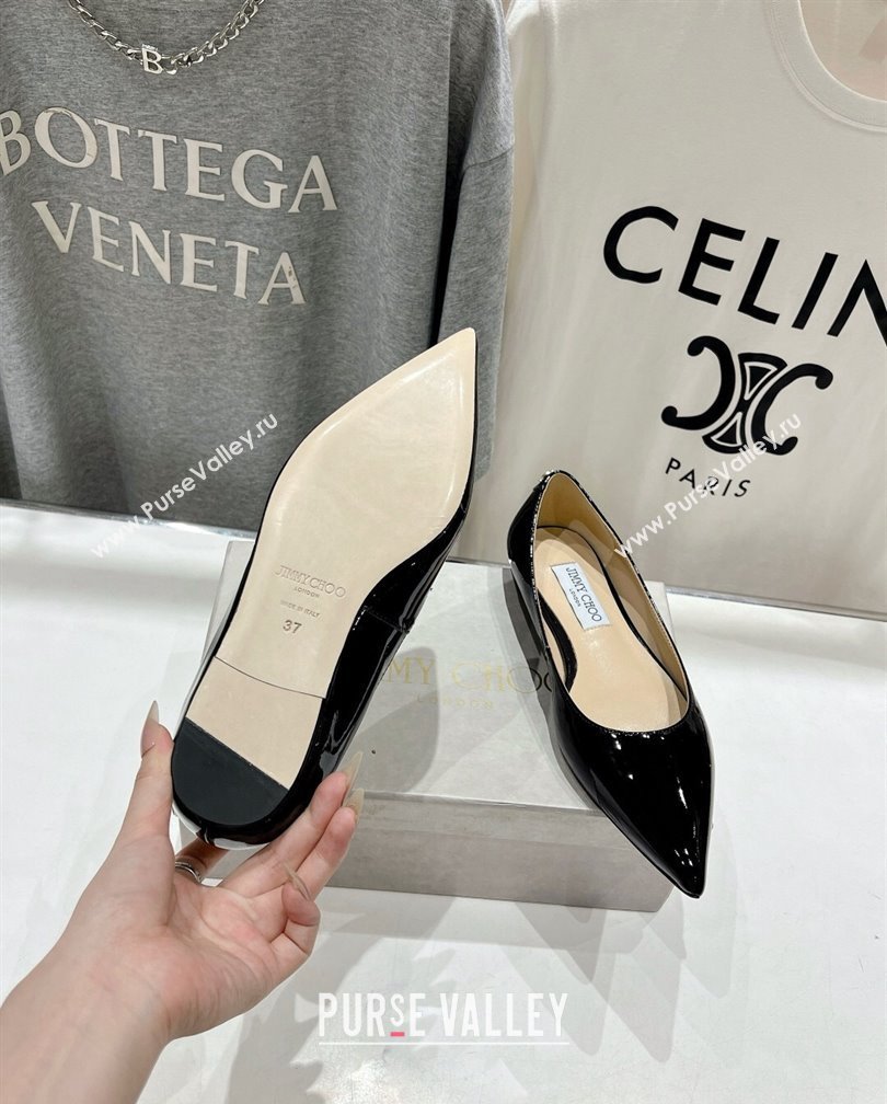 Jimmy Choo Love Pointed Ballet Flat in Patent Leather Black 2024 (KL-241113054)