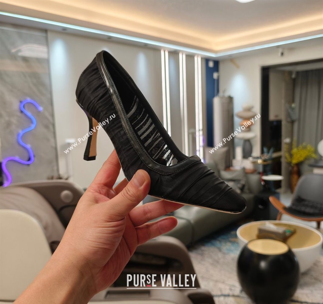 Jimmy Choo Lotta Tulle Mesh and Nappa Leather Pumps 8.5cm Black 2025 (MD-250605111)