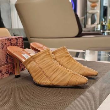 Jimmy Choo Lotta Tulle Mesh and Nappa Leather Heel Mules 8.5cm Brown 2025 (MD-250605114)