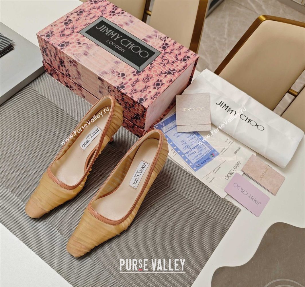 Jimmy Choo Lotta Tulle Mesh and Nappa Leather Pumps 8.5cm Brown 2025 (MD-250605107)