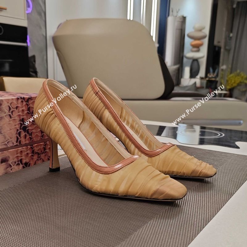 Jimmy Choo Lotta Tulle Mesh and Nappa Leather Pumps 8.5cm Brown 2025 (MD-250605107)