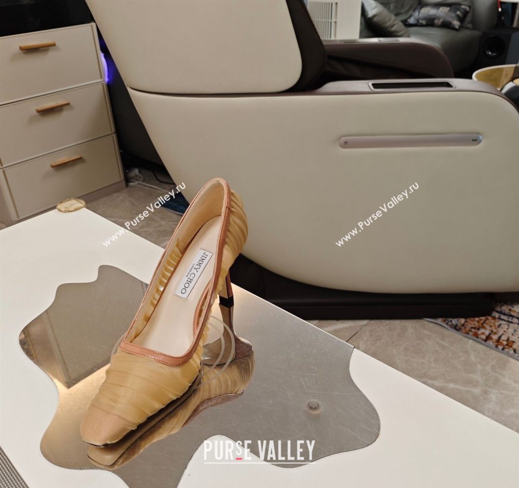 Jimmy Choo Lotta Tulle Mesh and Nappa Leather Pumps 8.5cm Brown 2025 (MD-250605107)
