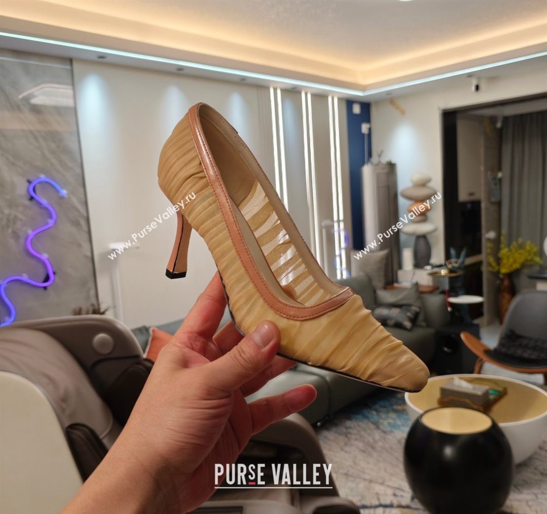 Jimmy Choo Lotta Tulle Mesh and Nappa Leather Pumps 8.5cm Brown 2025 (MD-250605107)