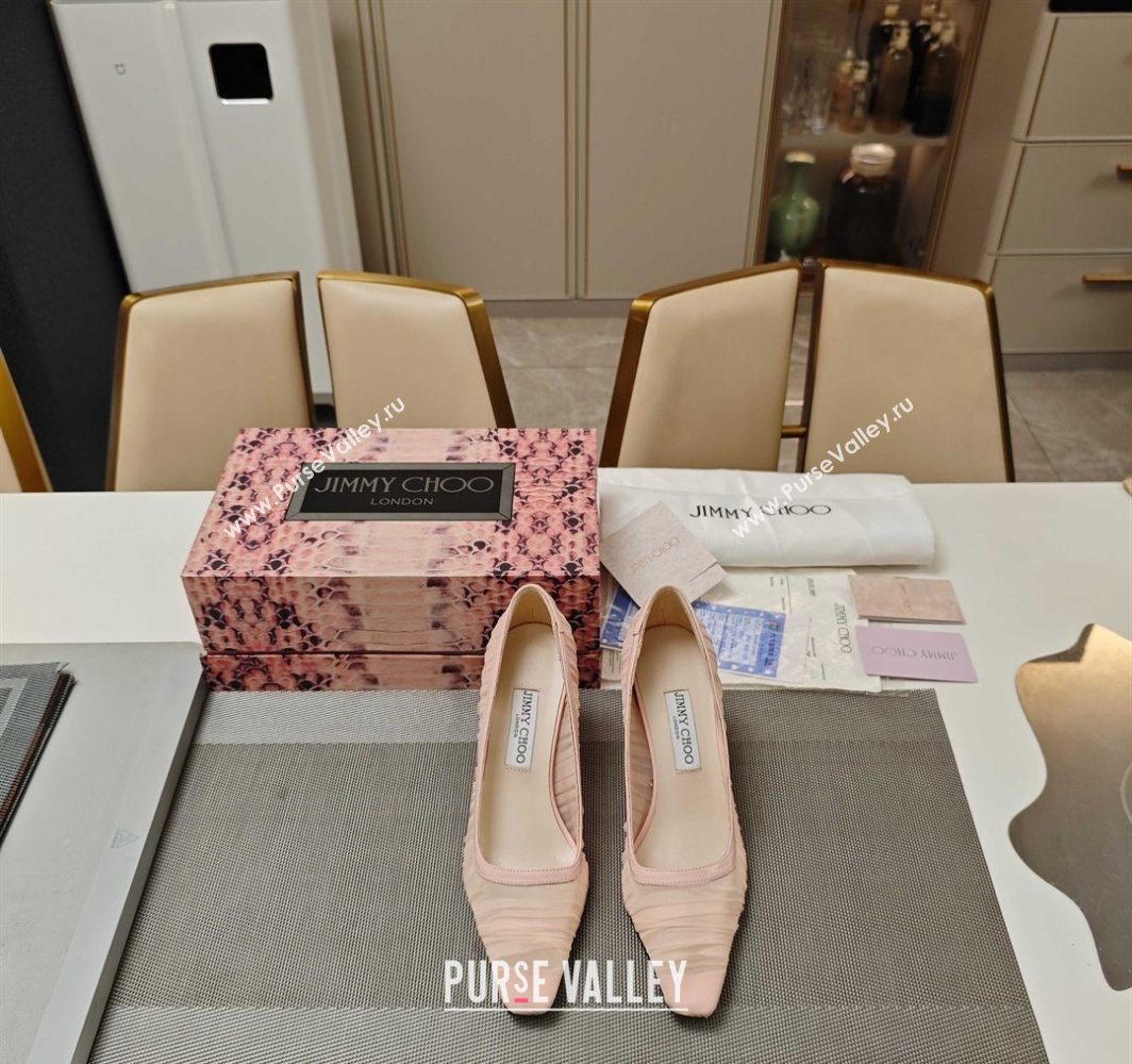 Jimmy Choo Lotta Tulle Mesh and Nappa Leather Pumps 8.5cm Pink 2025 (MD-250605108)