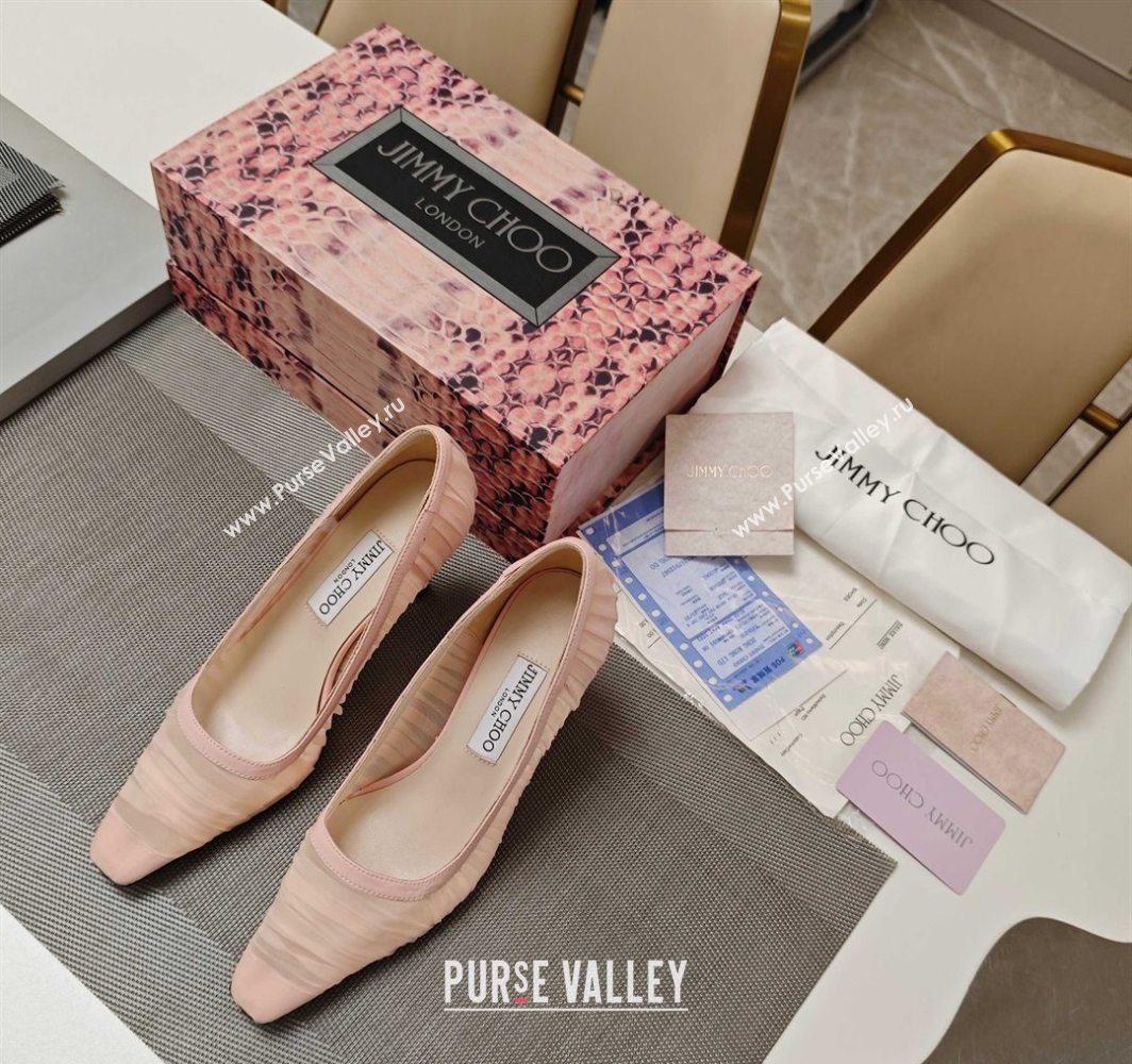 Jimmy Choo Lotta Tulle Mesh and Nappa Leather Pumps 8.5cm Pink 2025 (MD-250605108)