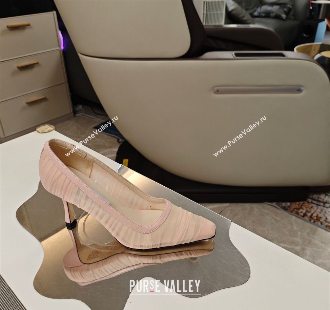 Jimmy Choo Lotta Tulle Mesh and Nappa Leather Pumps 8.5cm Pink 2025 (MD-250605108)
