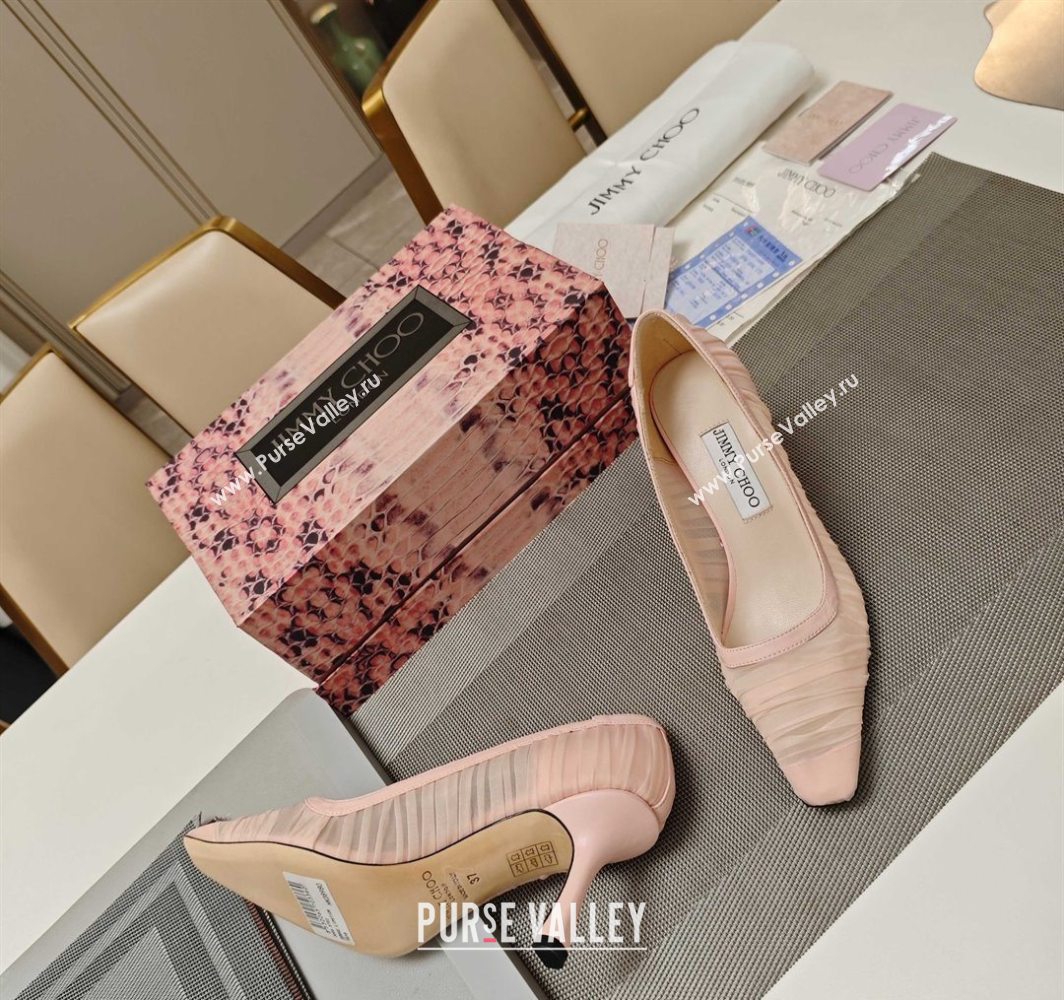 Jimmy Choo Lotta Tulle Mesh and Nappa Leather Pumps 8.5cm Pink 2025 (MD-250605108)