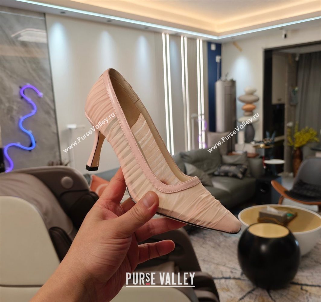 Jimmy Choo Lotta Tulle Mesh and Nappa Leather Pumps 8.5cm Pink 2025 (MD-250605108)