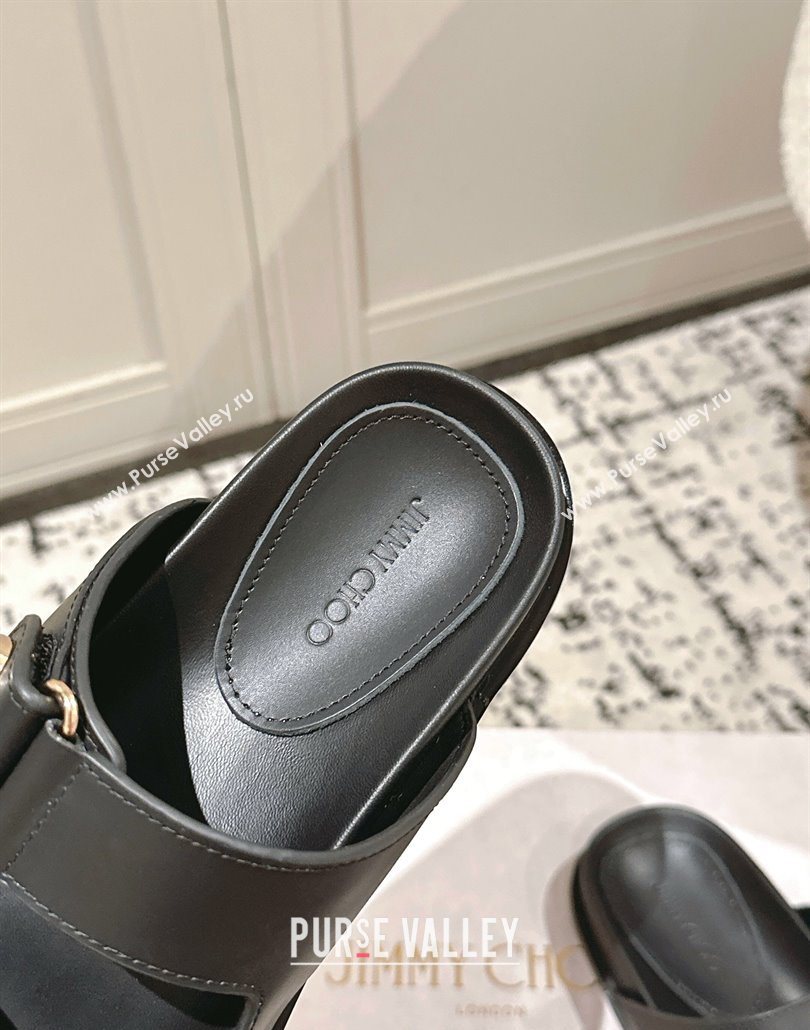 Jimmy Choo Fayence Flat Slides Sandal in Leather with Pearl Embellishment Black 2025 (HQG-250605105)