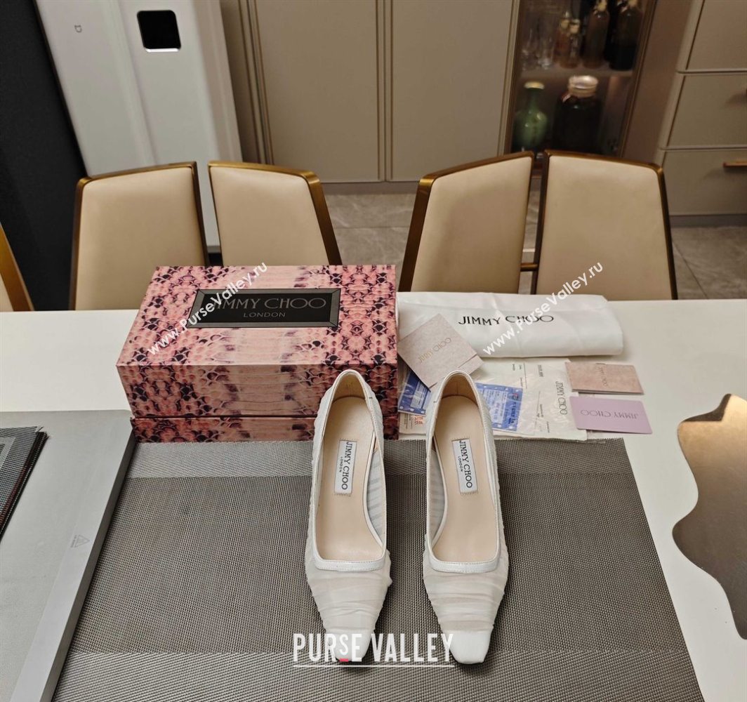 Jimmy Choo Lotta Tulle Mesh and Nappa Leather Pumps 8.5cm White 2025 (MD-250605110)